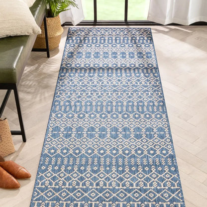 Nord Moroccan Tribal Indoor Outdoor Blue Flatweave Rug Well Woven
