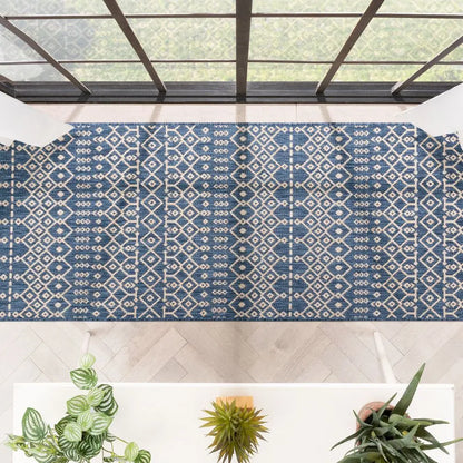 Nord Moroccan Tribal Indoor Outdoor Blue Flatweave Rug Well Woven