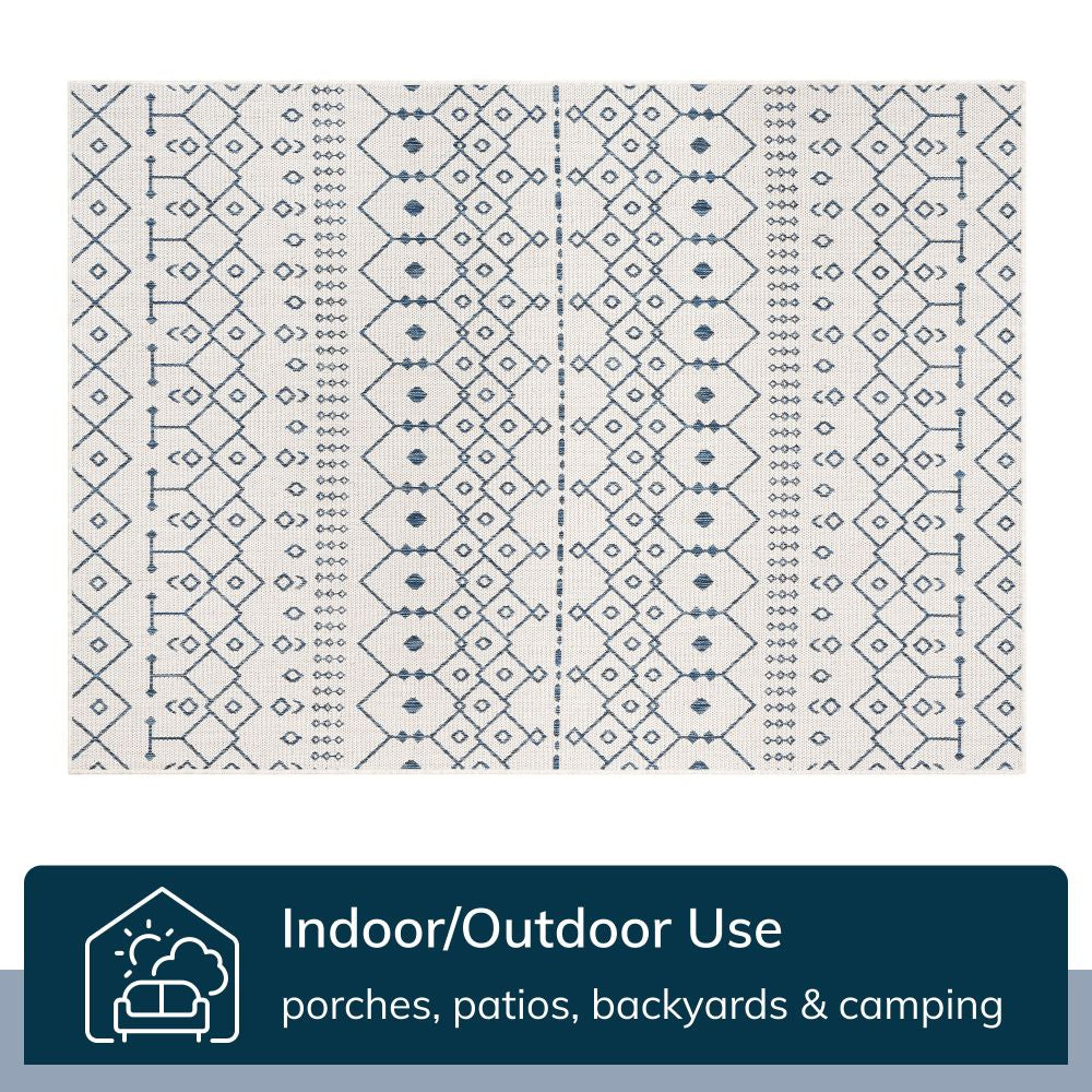 Nord Moroccan Tribal Indoor Outdoor Light Blue Flatweave Rug