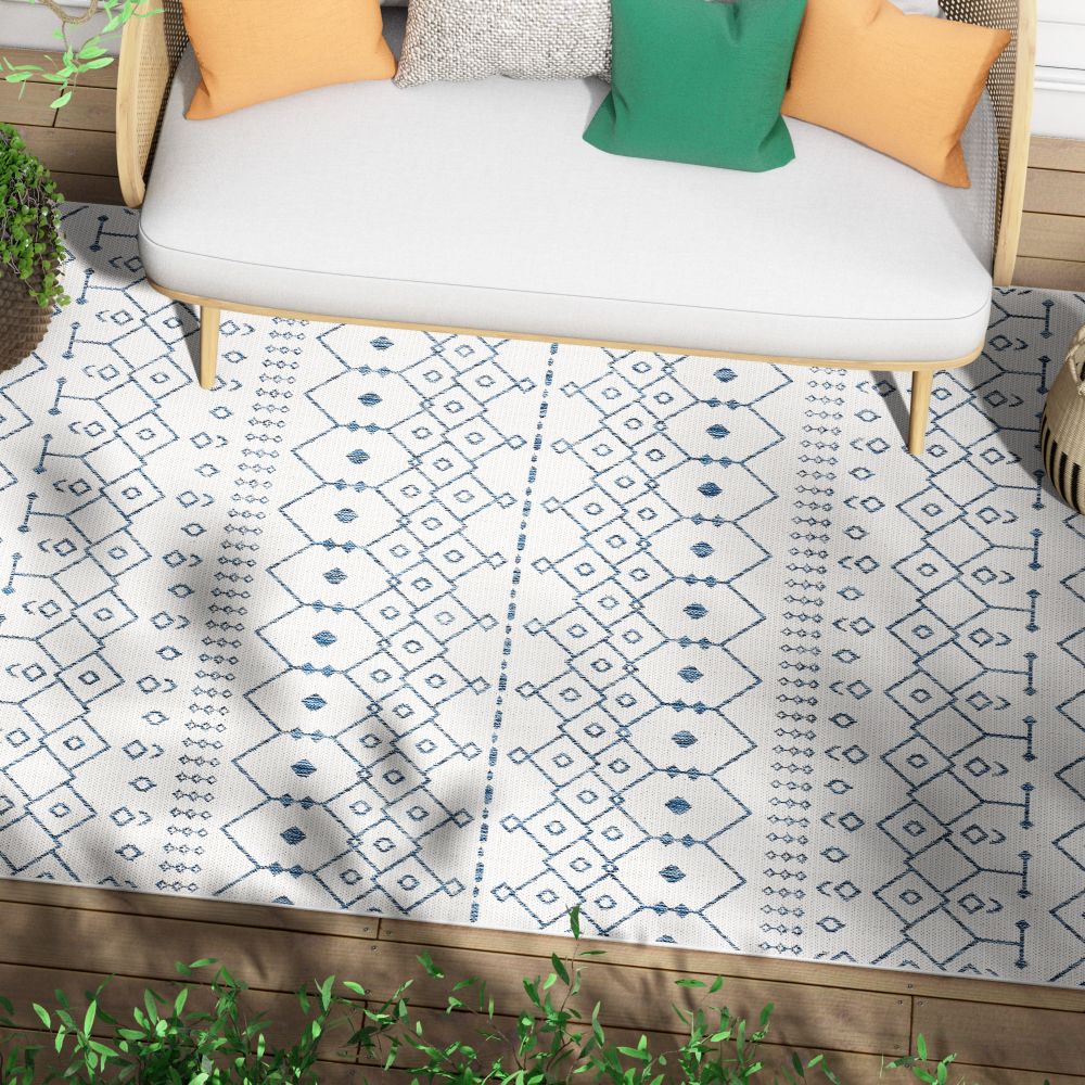 Nord Moroccan Tribal Indoor Outdoor Light Blue Flatweave Rug