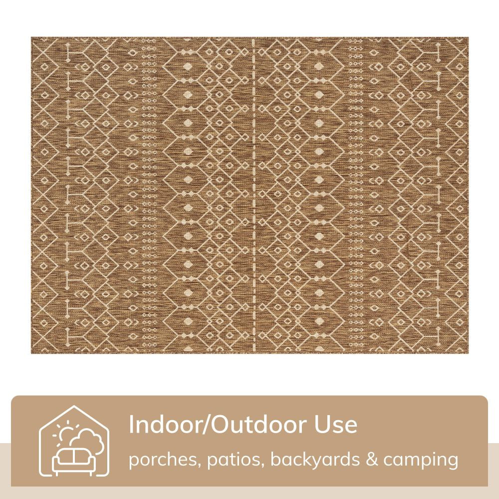 Nord Moroccan Tribal Indoor Outdoor Brown Flatweave Rug