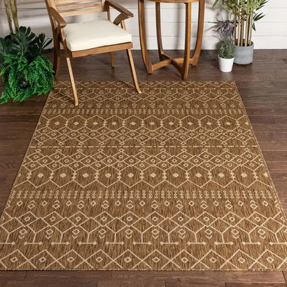 Nord Moroccan Tribal Indoor Outdoor Brown Flatweave Rug