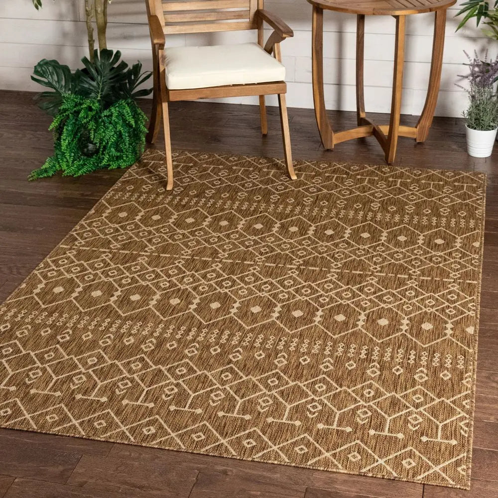 Nord Moroccan Tribal Indoor Outdoor Brown Flatweave Rug