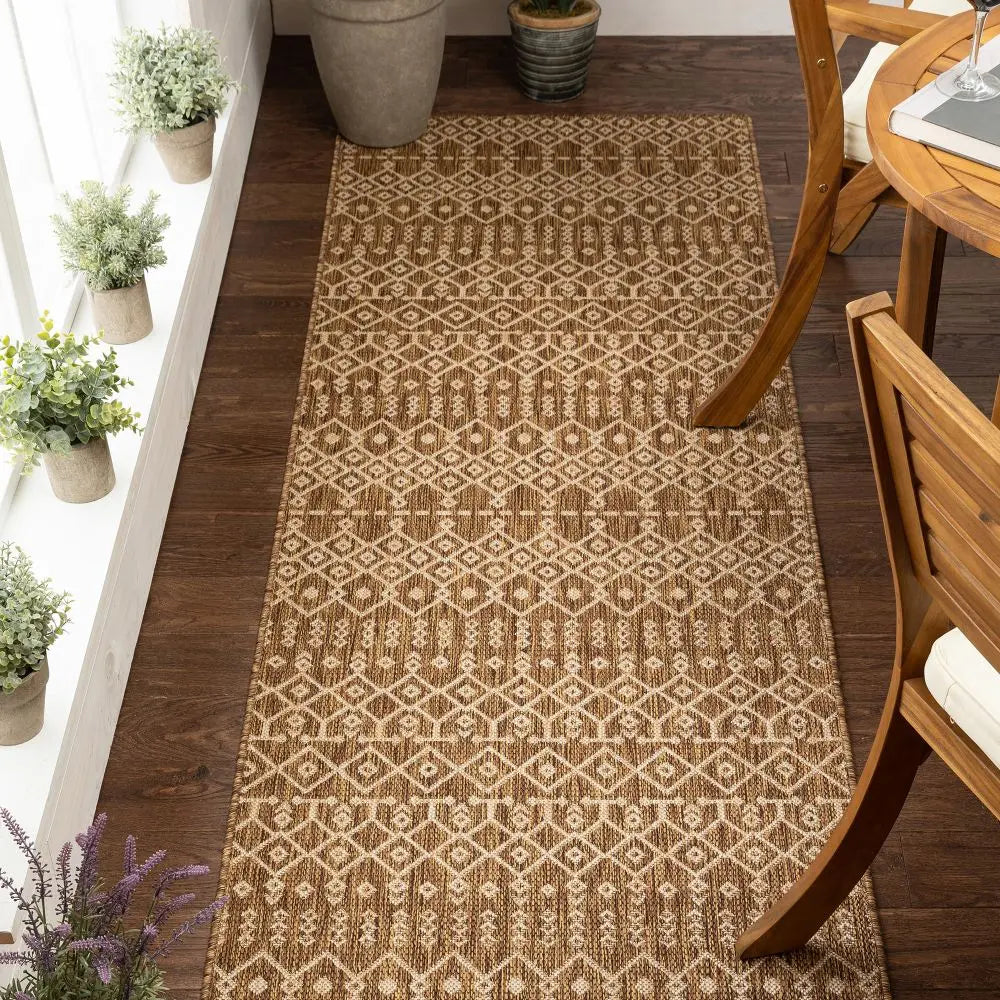 Nord Moroccan Tribal Indoor Outdoor Brown Flatweave Rug