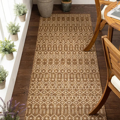 Nord Moroccan Tribal Indoor Outdoor Brown Flatweave Rug