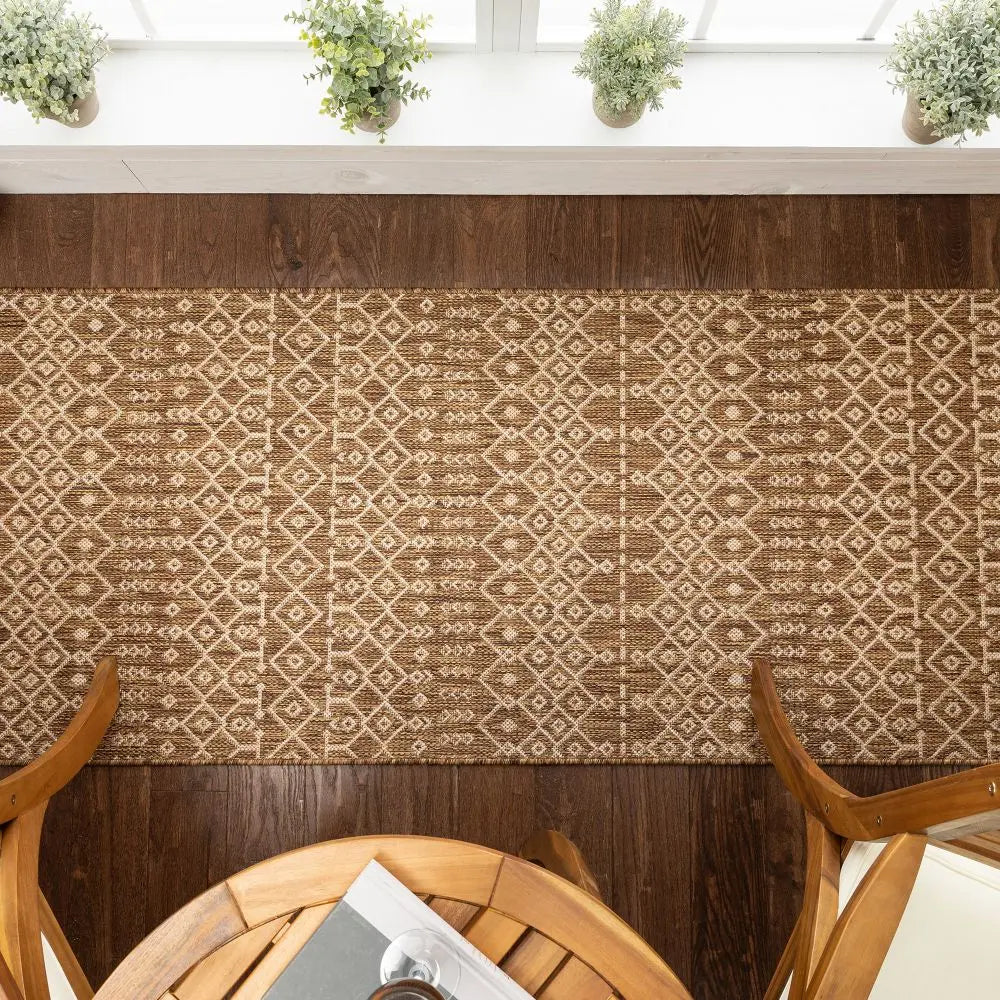 Nord Moroccan Tribal Indoor Outdoor Brown Flatweave Rug