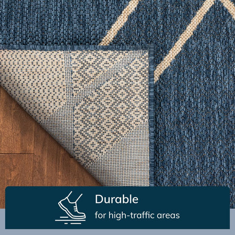Edda Geometric Indoor Outdoor Blue Flatweave Rug