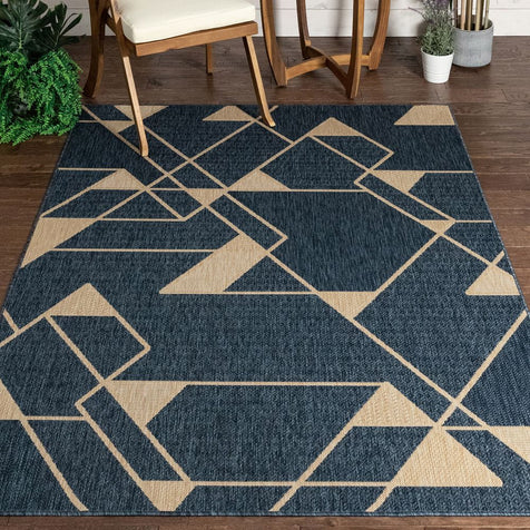 Edda Geometric Indoor Outdoor Blue Flatweave Rug