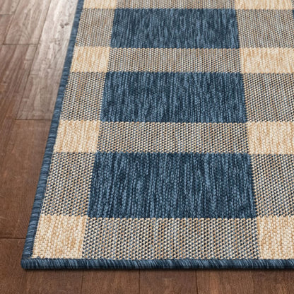 Freya Plaid Indoor Outdoor Blue Flatweave Rug