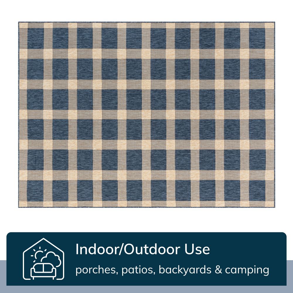 Freya Plaid Indoor Outdoor Blue Flatweave Rug