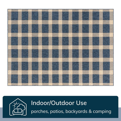 Freya Plaid Indoor Outdoor Blue Flatweave Rug