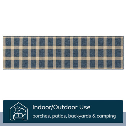 Freya Plaid Indoor Outdoor Blue Flatweave Rug