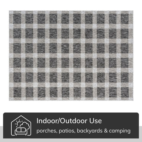 Freya Plaid Indoor Outdoor Grey Flatweave Rug