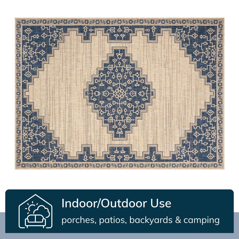 Mani Oriental Medallion Indoor Outdoor Blue Flatweave Rug