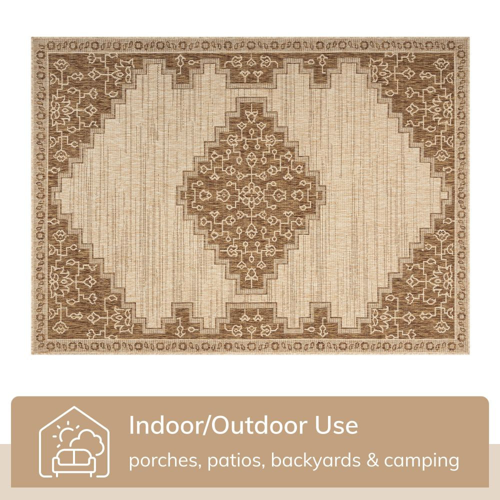 Mani Oriental Medallion Indoor Outdoor Brown Flatweave 5'3" x 7'3" Rug