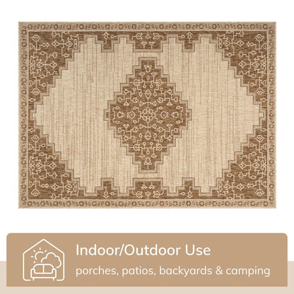 Mani Oriental Medallion Indoor Outdoor Brown Flatweave 5'3" x 7'3" Rug