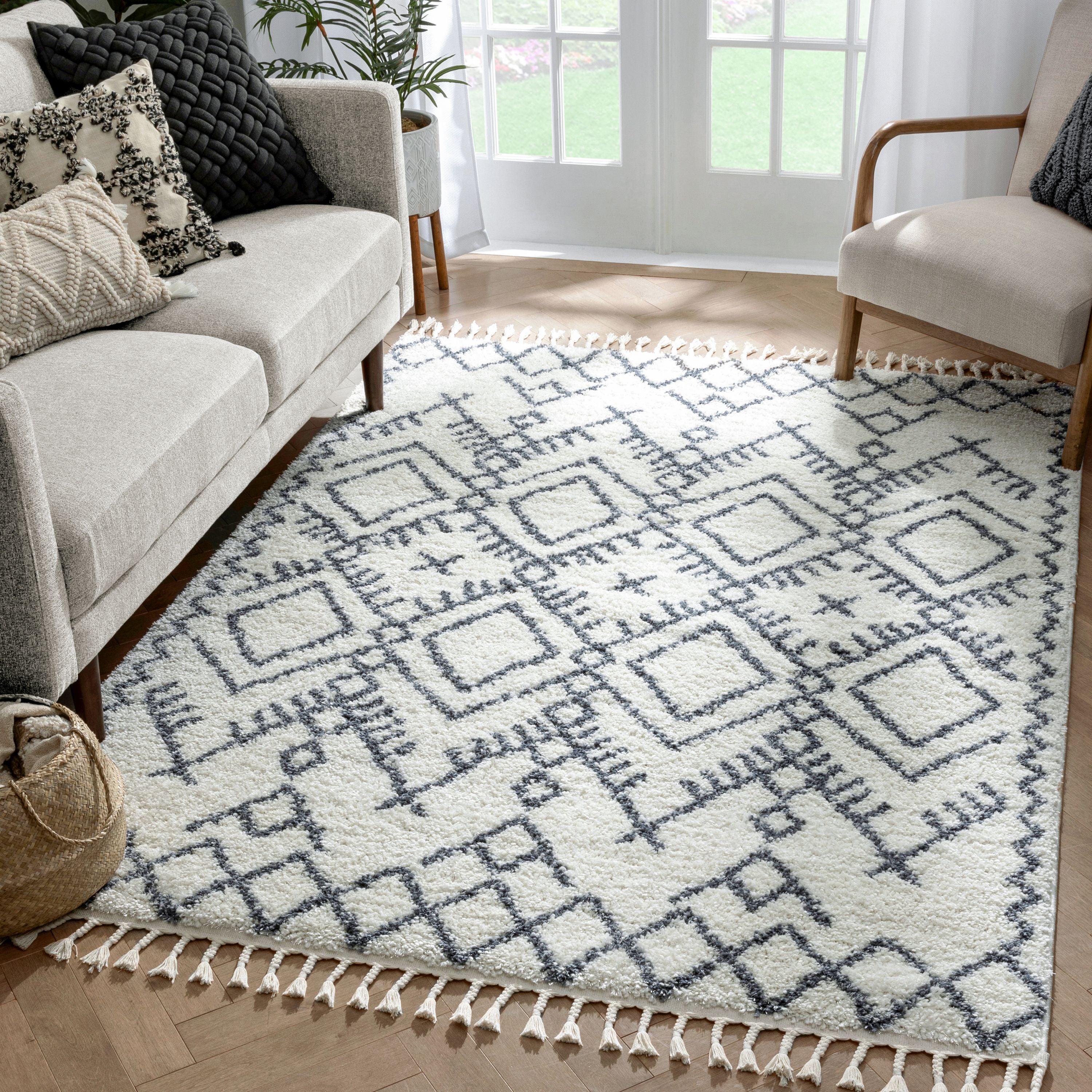 Chantico Moroccan Lattice Grey Shag Rug