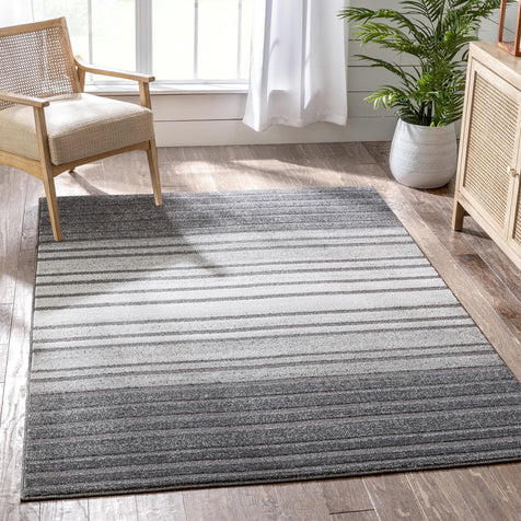 Bauer Grey Modern Solid And Striped Rug