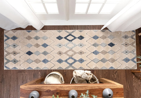 Baikal Bohemian Vintage Tribal Diamond Blue Rug