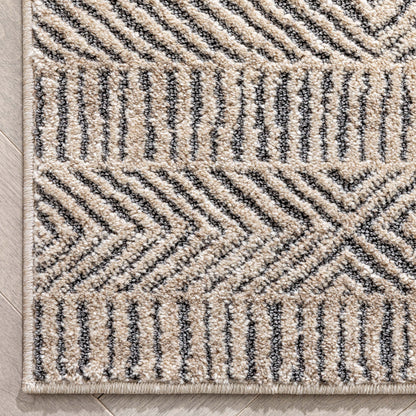 Hugo Tribal Geometric Beige Distressed High-Low Rug