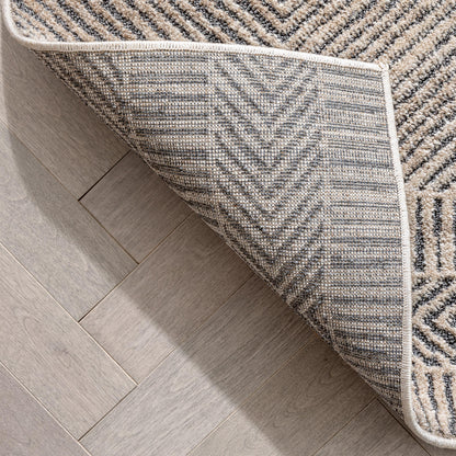 Hugo Tribal Geometric Beige Distressed High-Low Rug