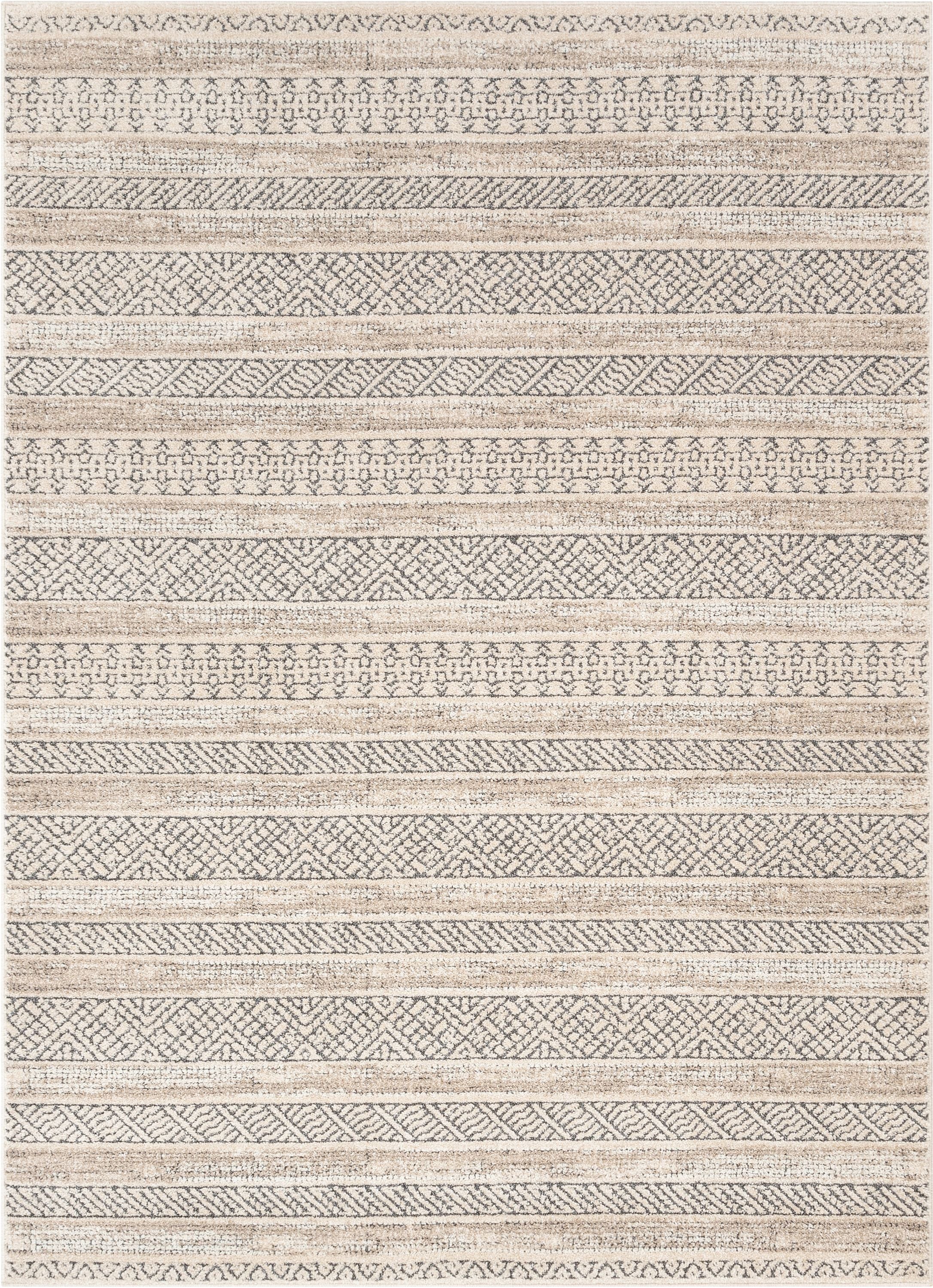 Fresco Tribal Geometric Beige Distressed High-Low Rug Well Woven