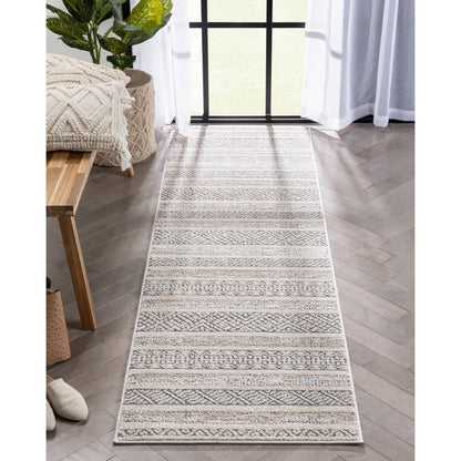 Fresco Tribal Geometric Beige Distressed High-Low Rug Well Woven