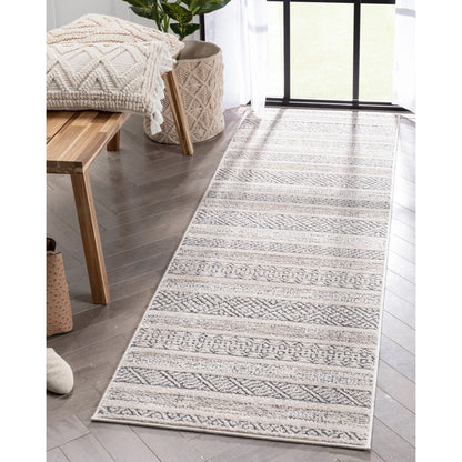 Fresco Tribal Geometric Beige Distressed High-Low Rug Well Woven