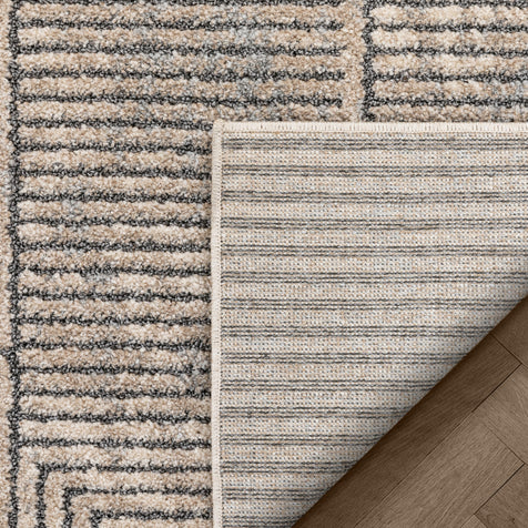 Donna Tribal Geometric Abstract Beige Distressed High-Low Rug