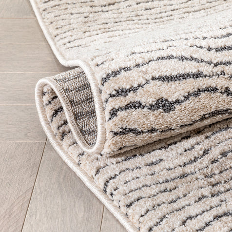 Mateo Tribal Geometric Coastal Lines Beige Distressed High-Low Rug