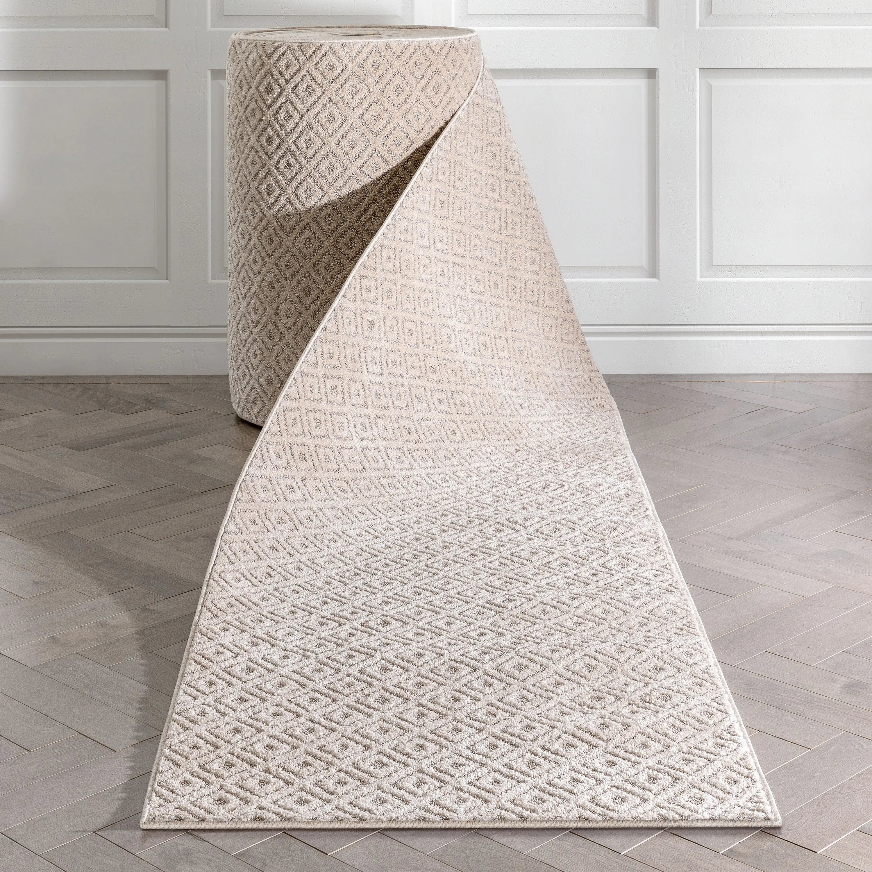 Custom Size Runner Pia Tribal Geometric Diamond Pattern Beige Grey Choose Your Width x Choose Your Length Hallway Runner Rug Well Woven