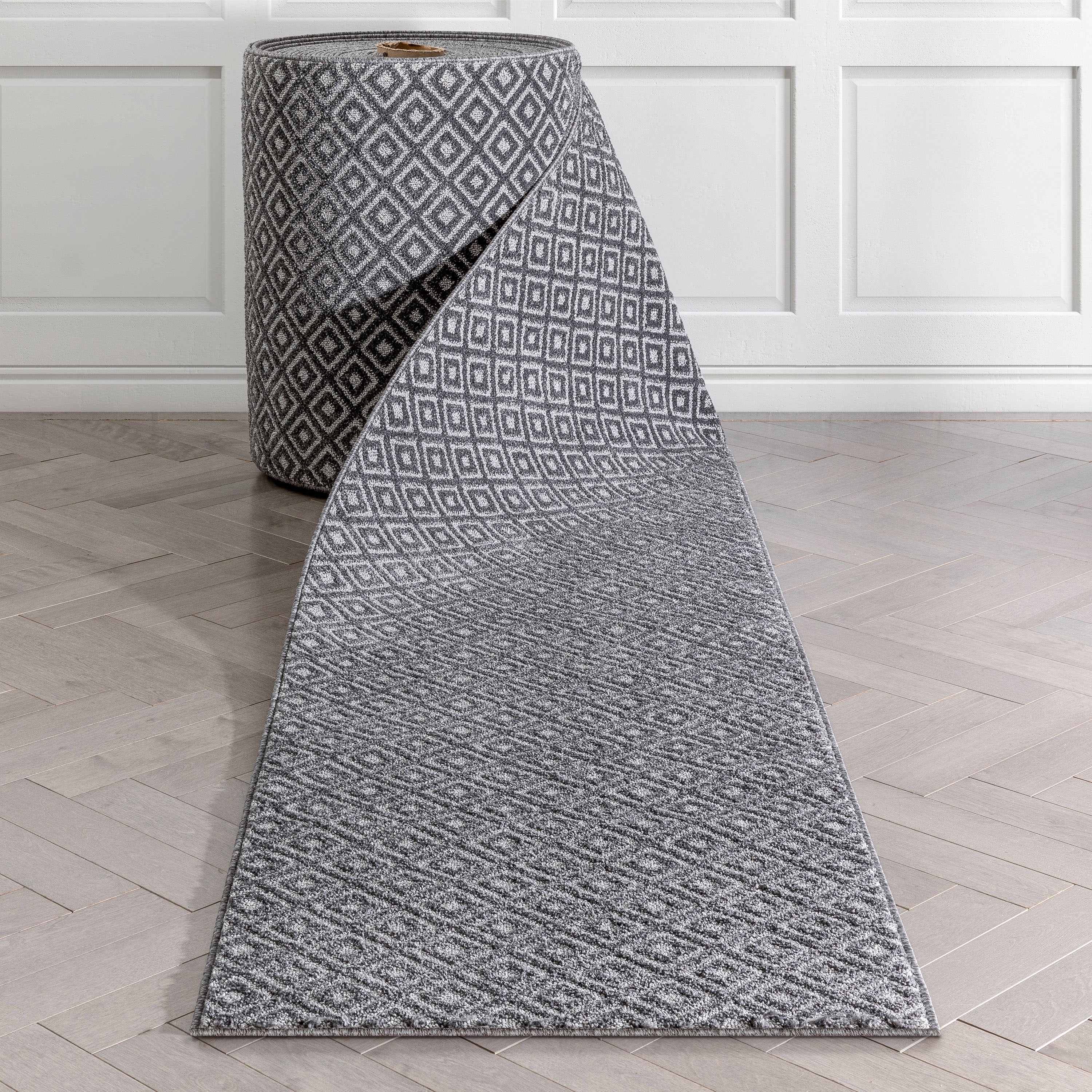 Custom Size Runner Pia Tribal Geometric Diamond Pattern Dark Grey Choose Your Width x Choose Your Length Hallway Runner Rug