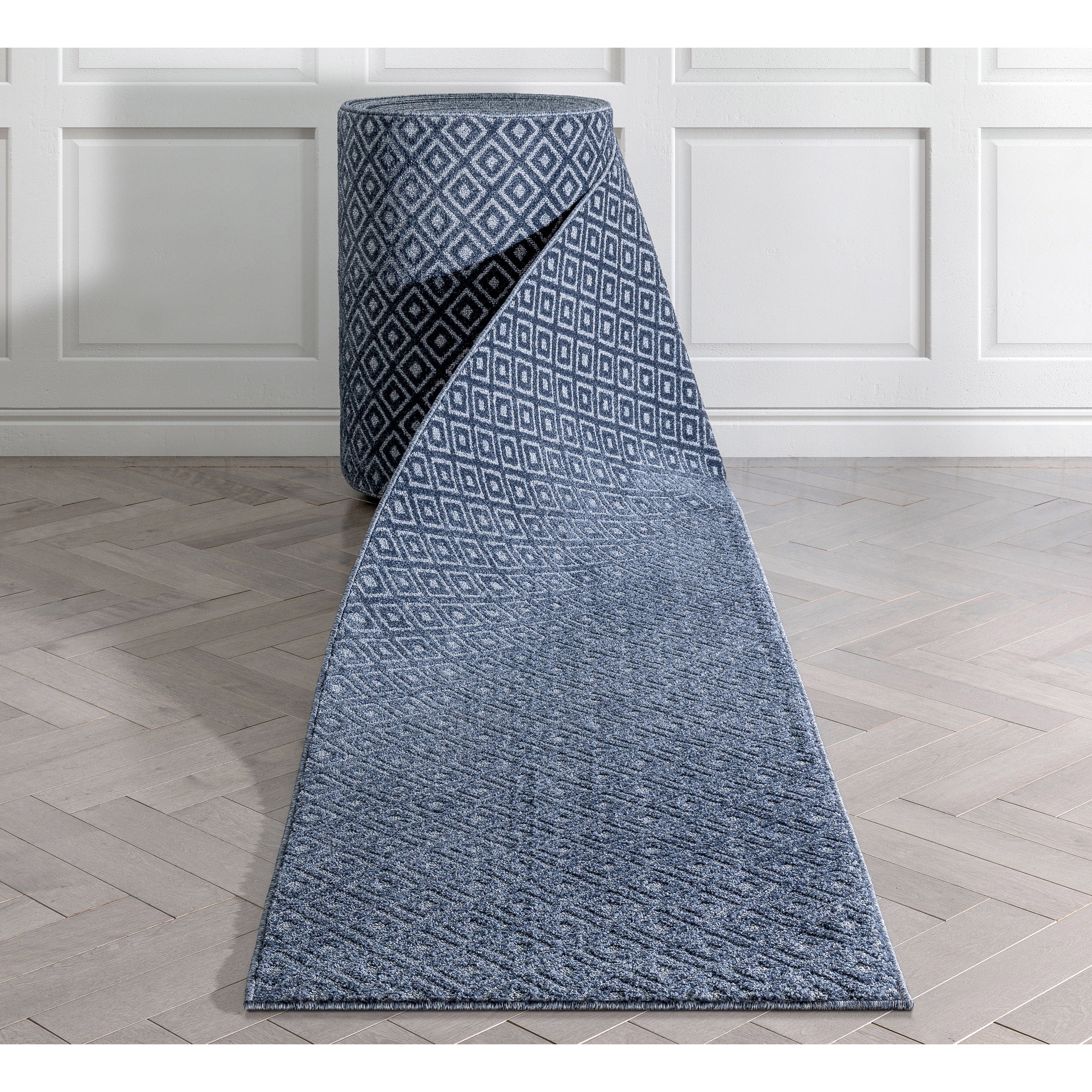 Custom Size Runner Pia Tribal Geometric Diamond Pattern Dark Blue Choose Your Width x Choose Your Length Hallway Runner Rug