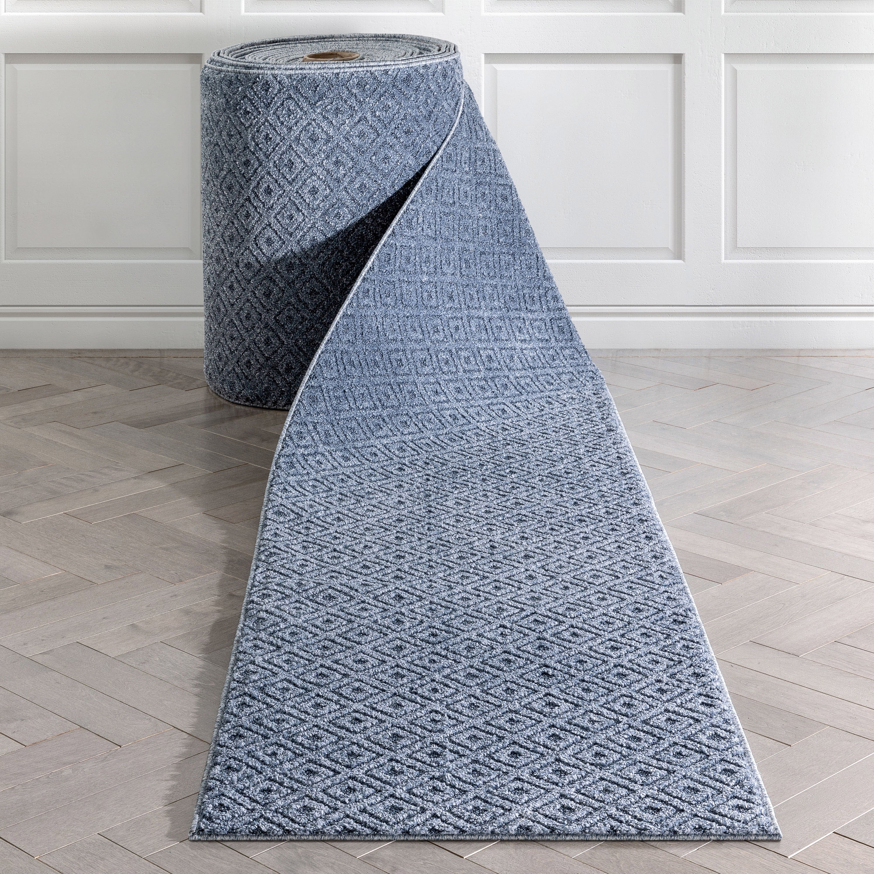 Custom Size Runner Pia Tribal Geometric Diamond Pattern Light Blue Choose Your Width x Choose Your Length Hallway Runner Rug