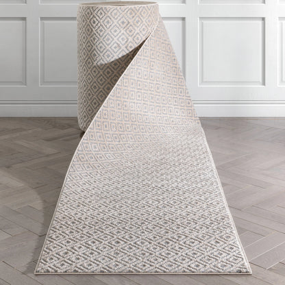 Custom Size Runner Pia Tribal Geometric Diamond Pattern Light Grey/Beige Choose Your Width x Choose Your Length Hallway Runner Rug Well Woven