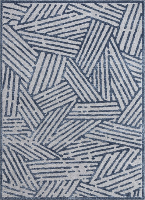 Tukker Blue Tribal Modern Geometric Lines Rug