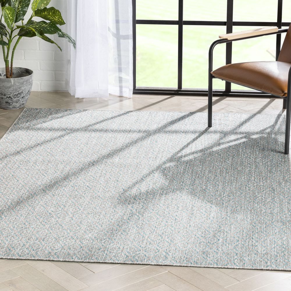 Sienna Modern Solid Pattern Blue Flat-Weave Indoor/Outdoor Rug