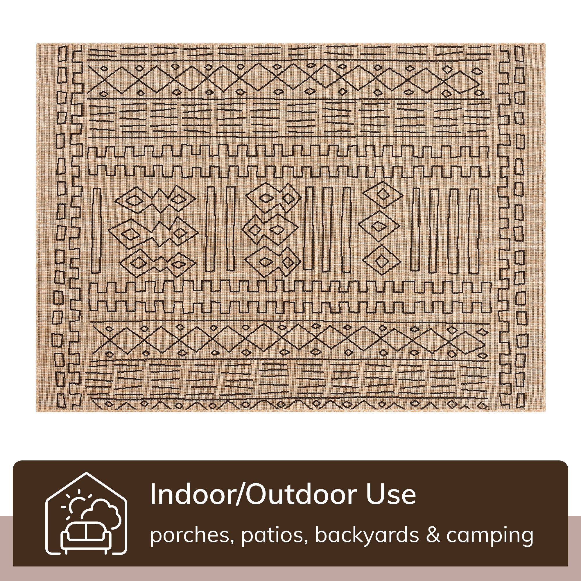 Anza Tribal Medallion Natural Indoor Outdoor 5'3" x 7'3" Rug