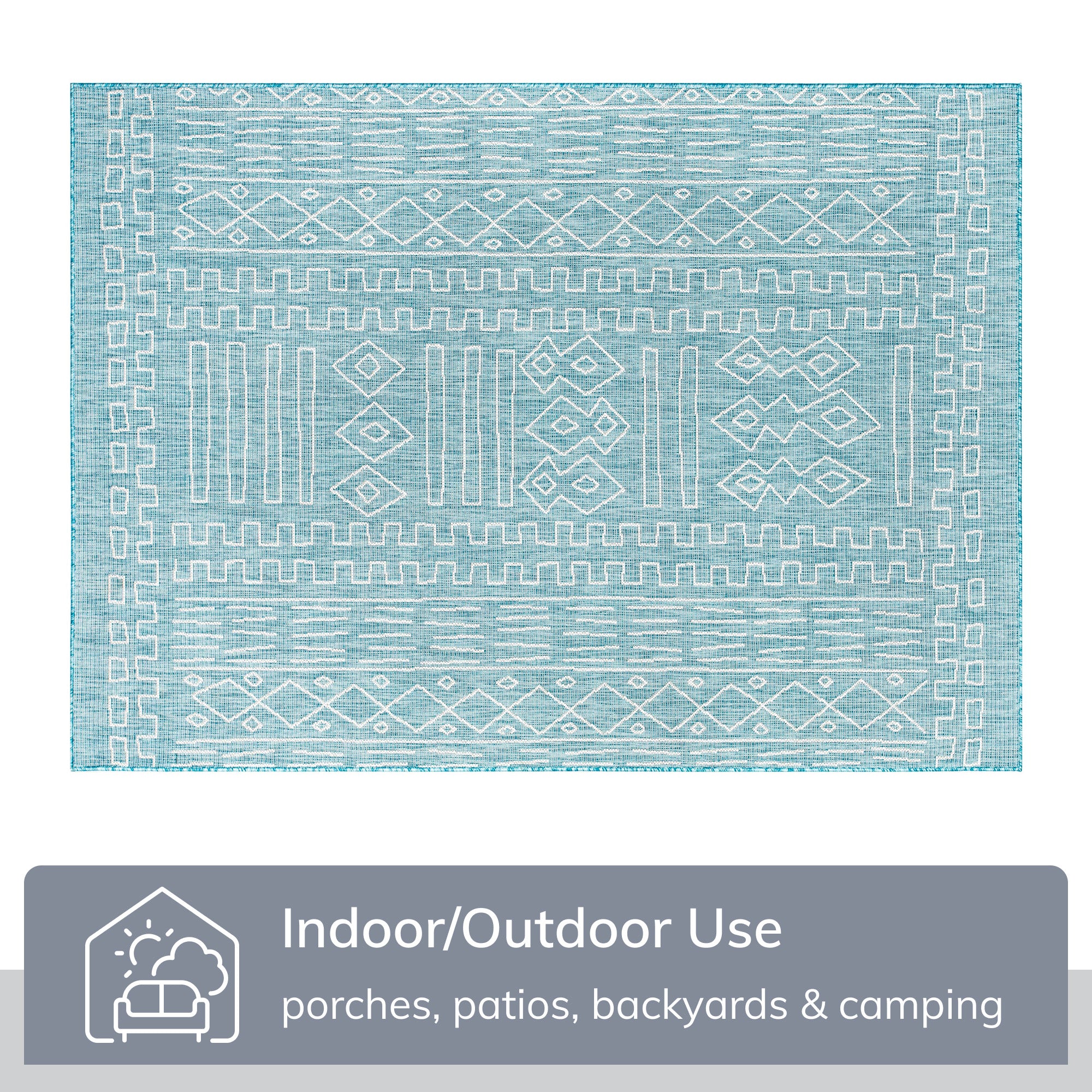 Anza Tribal Geometric Pattern 5'3" x 7'3" Blue Flat-Weave Indoor/Outdoor Rug