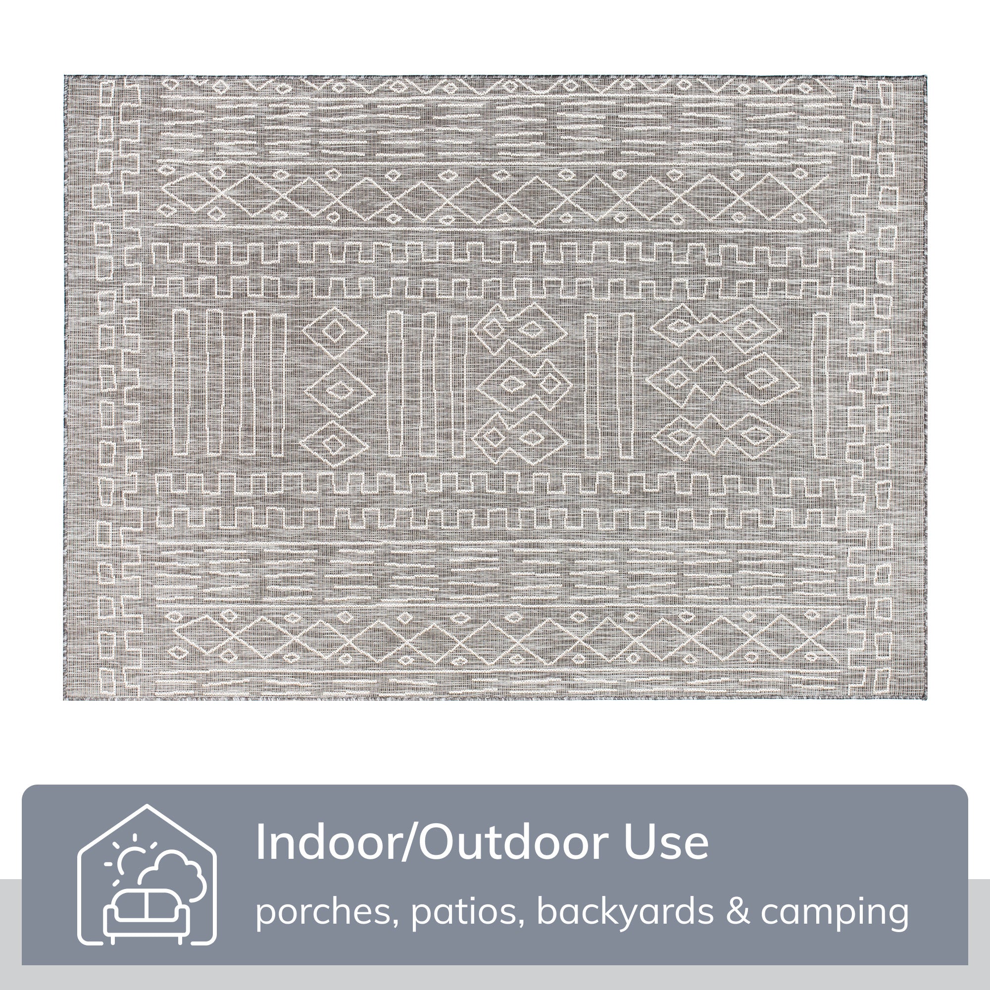 Anza Tribal Geometric Pattern Grey 5'3" x 7'3" Flat-Weave Indoor/Outdoor Rug