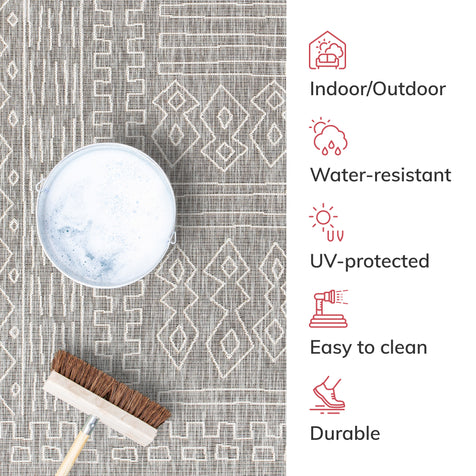 Anza Tribal Geometric Pattern Grey Flat-Weave Indoor/Outdoor Rug