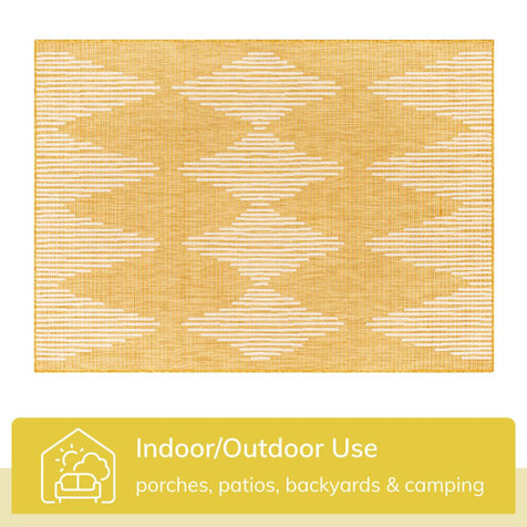 Kai Modern Chevron Pattern Yellow Flat-Weave Indoor/Outdoor Rug