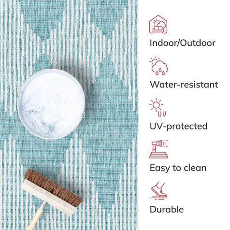 Kai Modern Chevron Pattern Blue Flat-Weave Indoor/Outdoor Rug