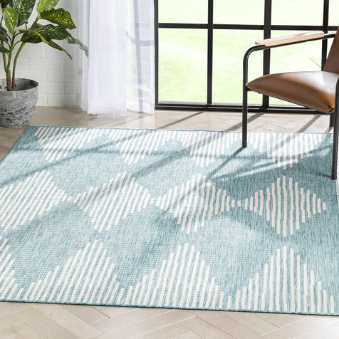 Kai Modern Chevron Pattern Blue Flat-Weave Indoor/Outdoor Rug
