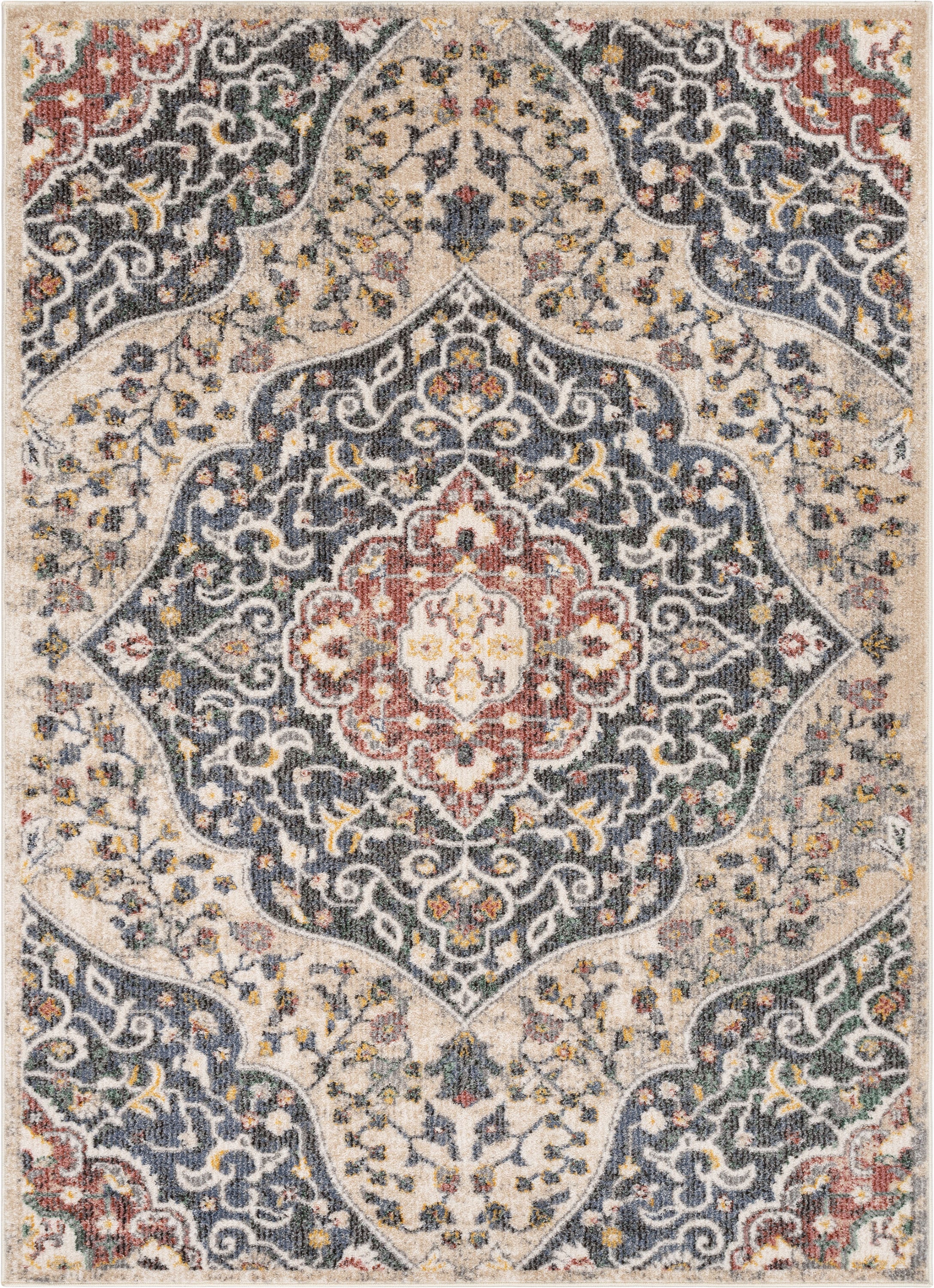 Nantes Vintage Bohemian Persian Oriental Medallion Beige Blue Rug