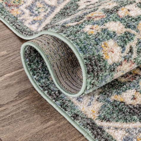Nantes Vintage Bohemian Persian Oriental Medallion Green Rug