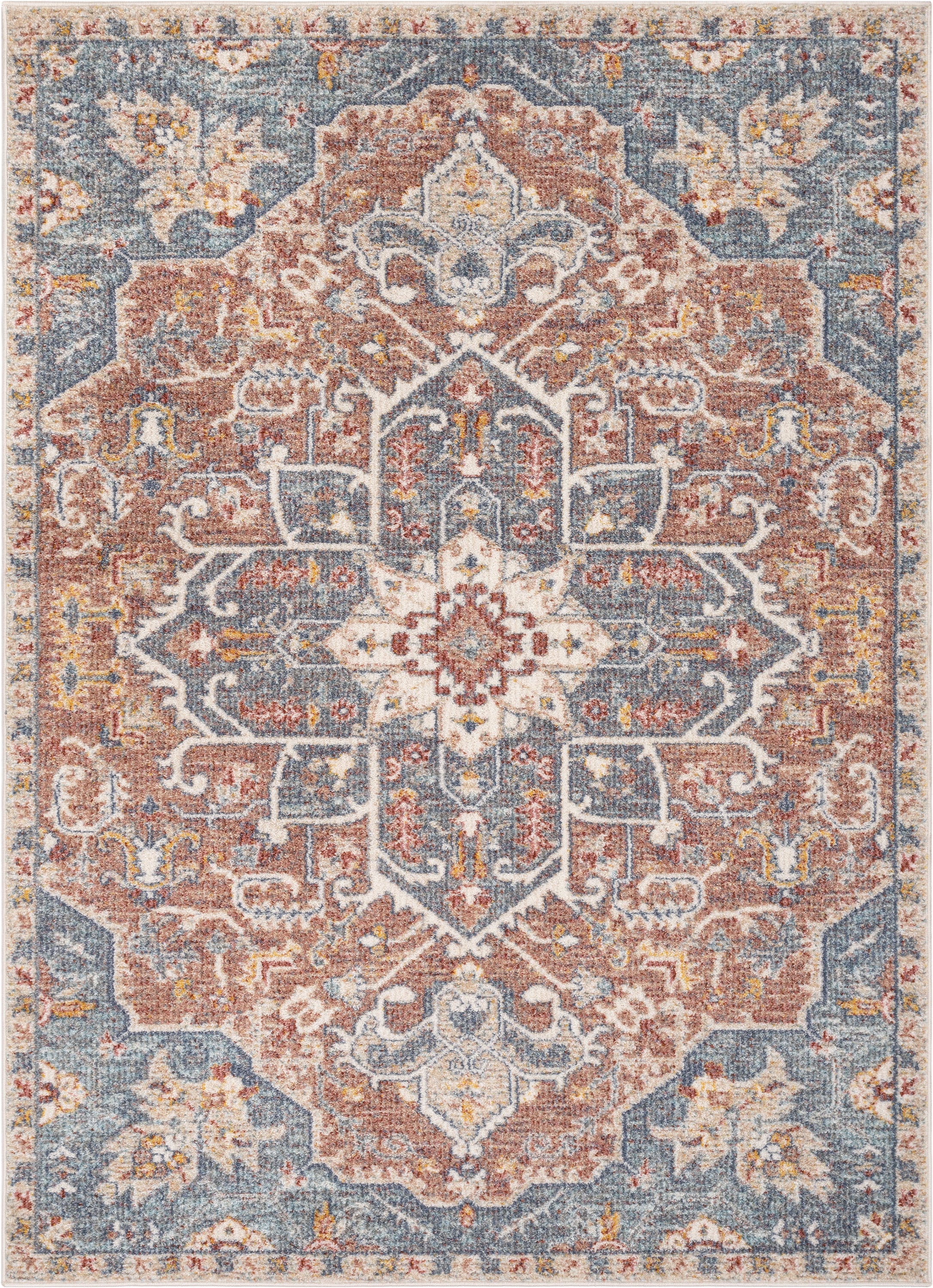 Amiens Vintage Bohemian Medallion Oriental Botanical Blue Red Rust Rug