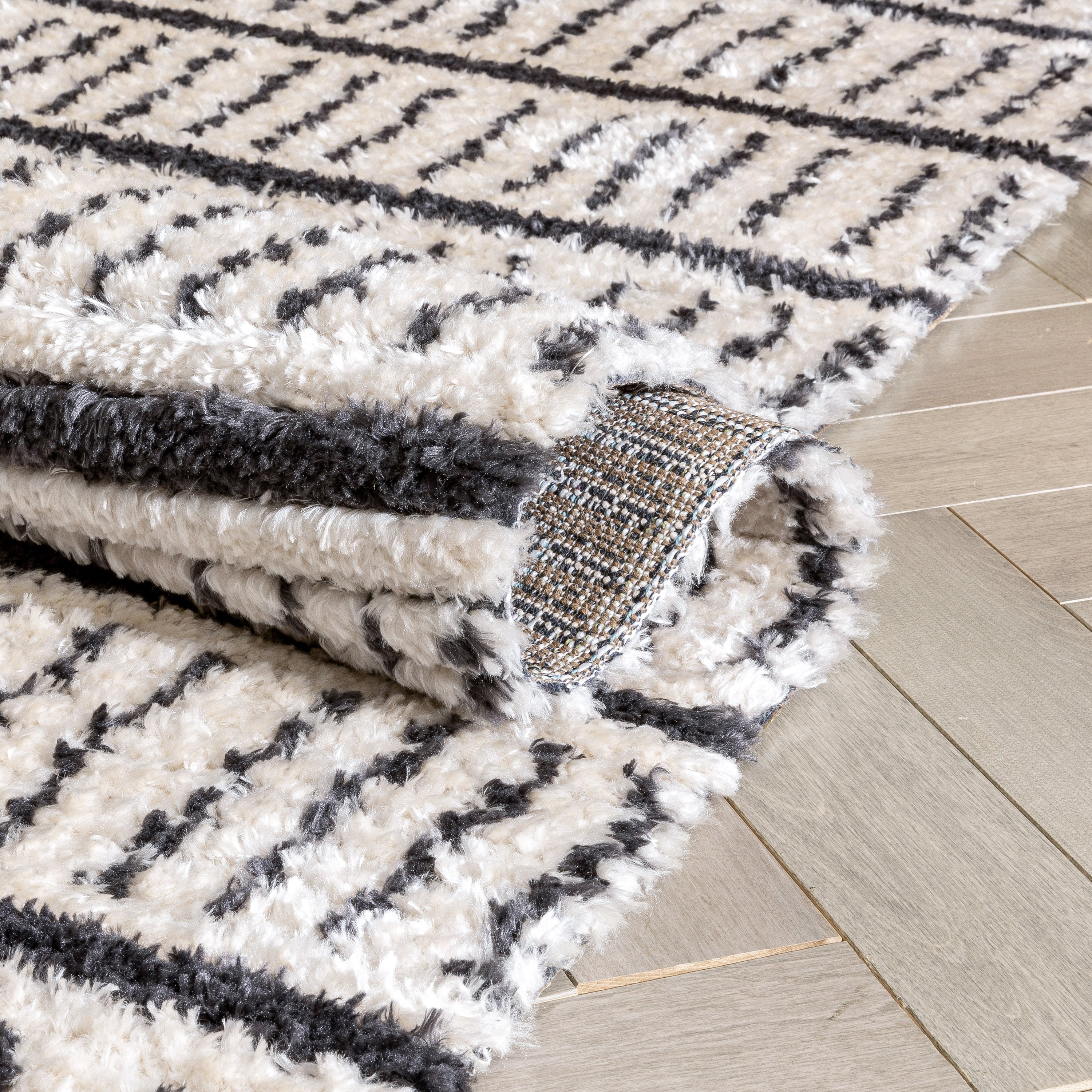 Viho Tribal Geometric Stripes Ivory High-Low Textured Pile Rug