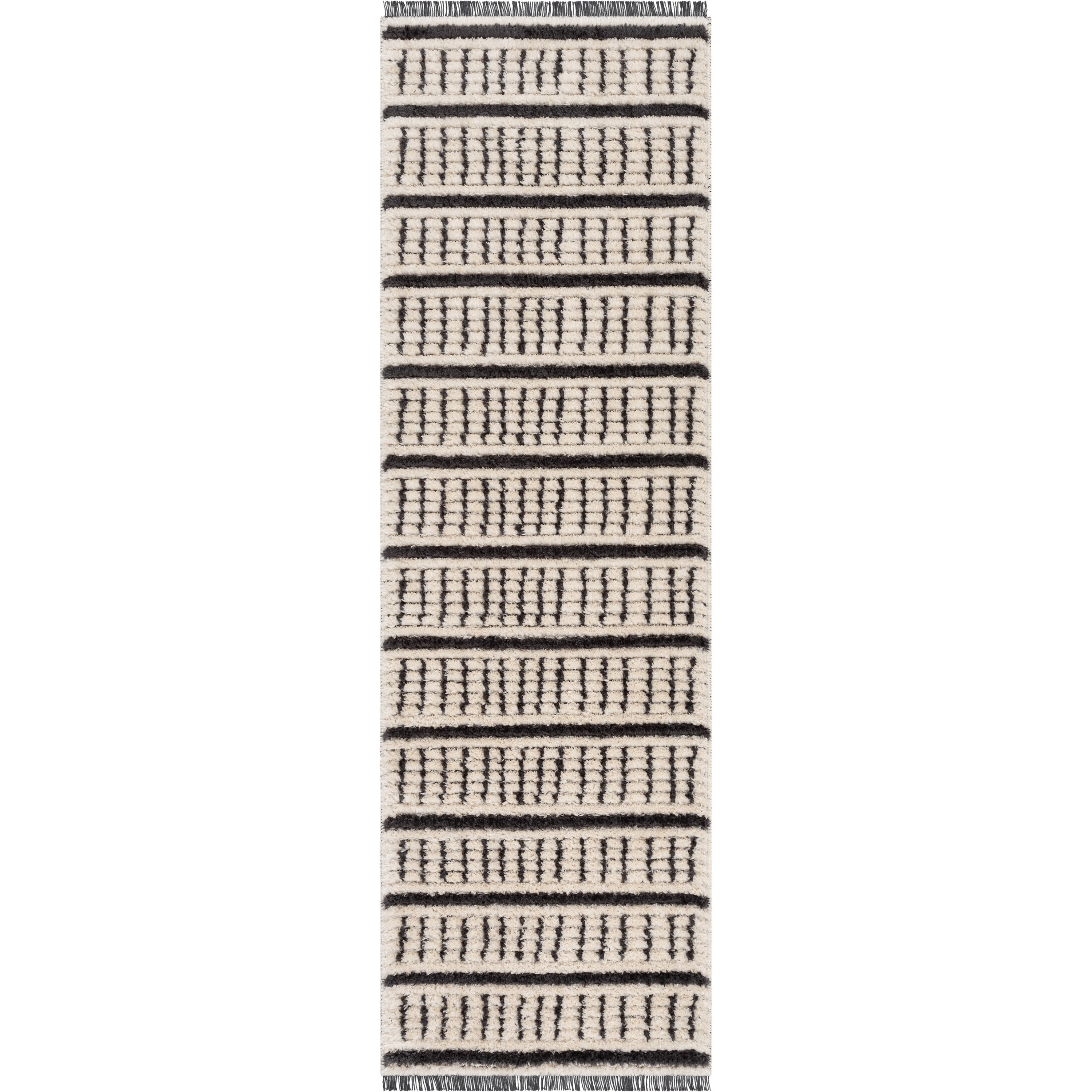 Viho Tribal Geometric Stripes Ivory High-Low Textured Pile Rug