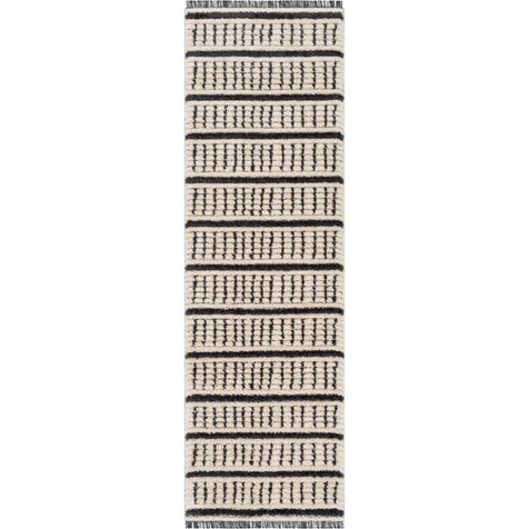 Viho Tribal Geometric Stripes Ivory High-Low Textured Pile Rug